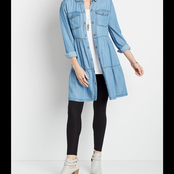 Plus sz 0x Chambray Button Up Babydoll Dress - Picture 7 of 12